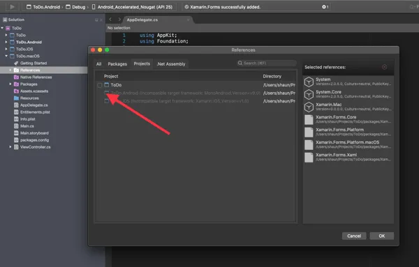 Adding project reference to Mac project