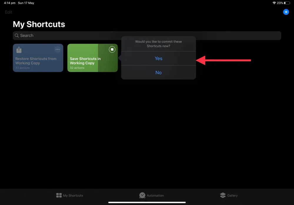 Commits shortcuts menu