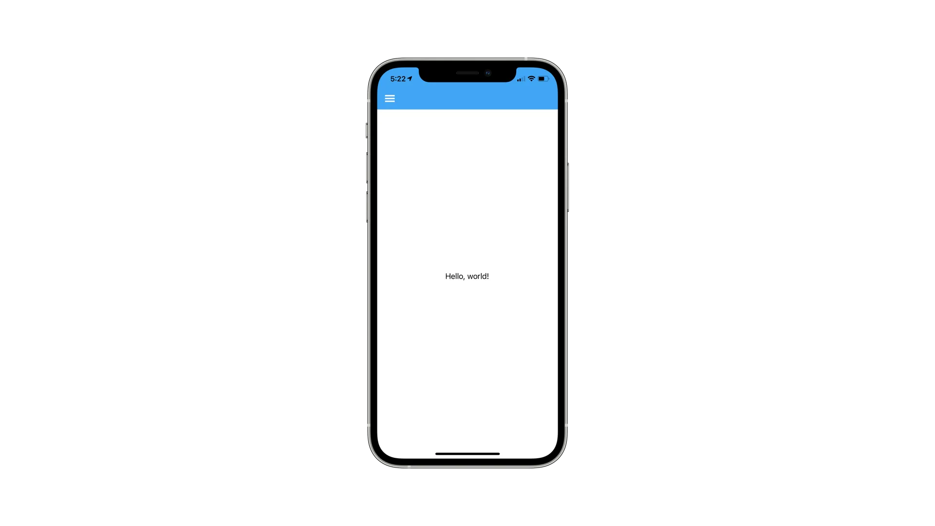 A mobile screen that says Hello World in the middle