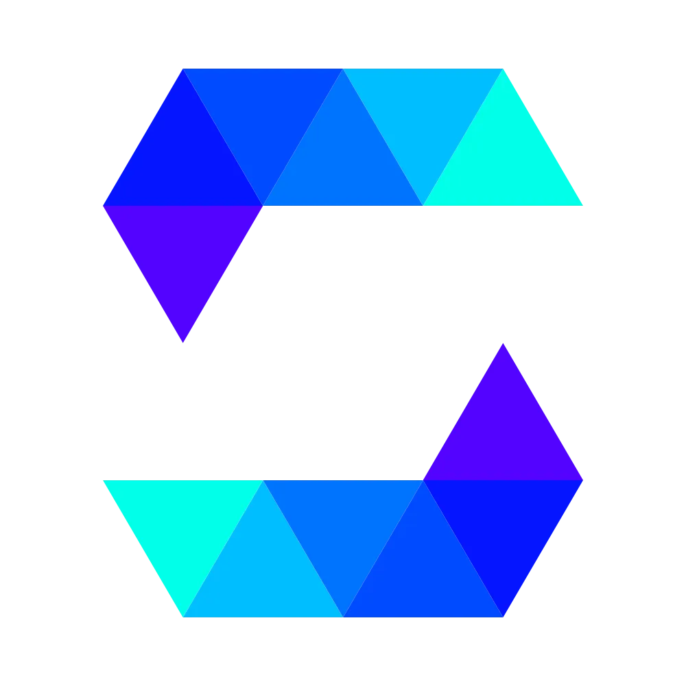 Modern S logo with a gradient of blues and purples, made up of connected triangles forming an S shape.