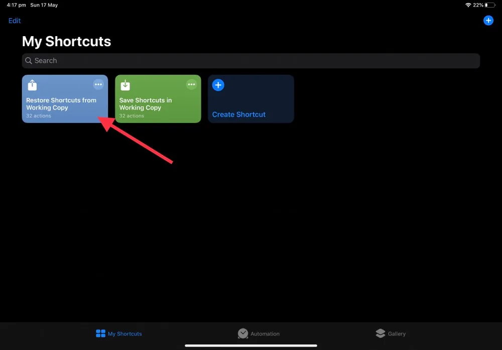 Select Restore Shortcuts Shortcut