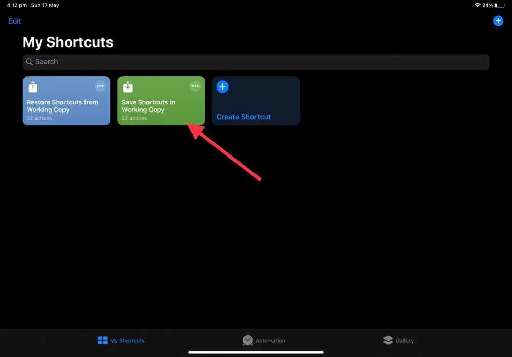 Select Save Shortcuts Shortcut