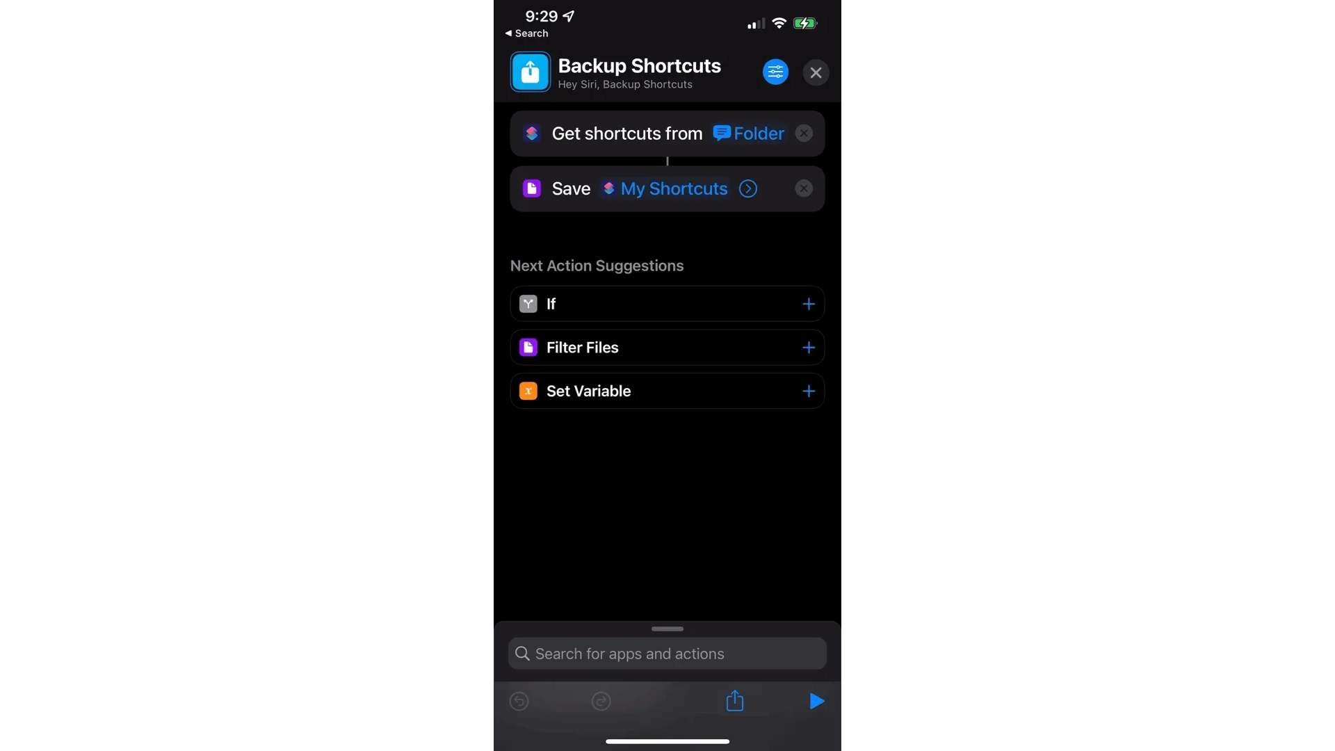 Running shortcuts to show backing up