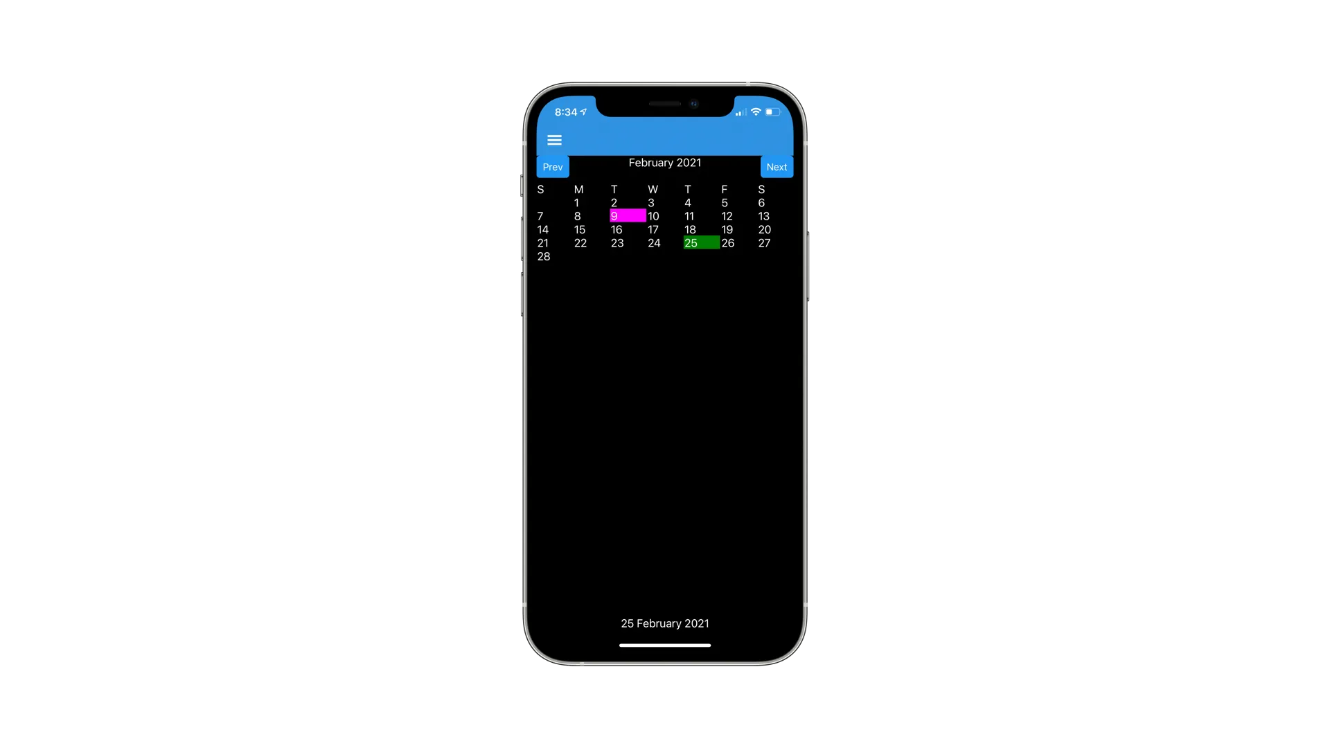 A mobile calendar control