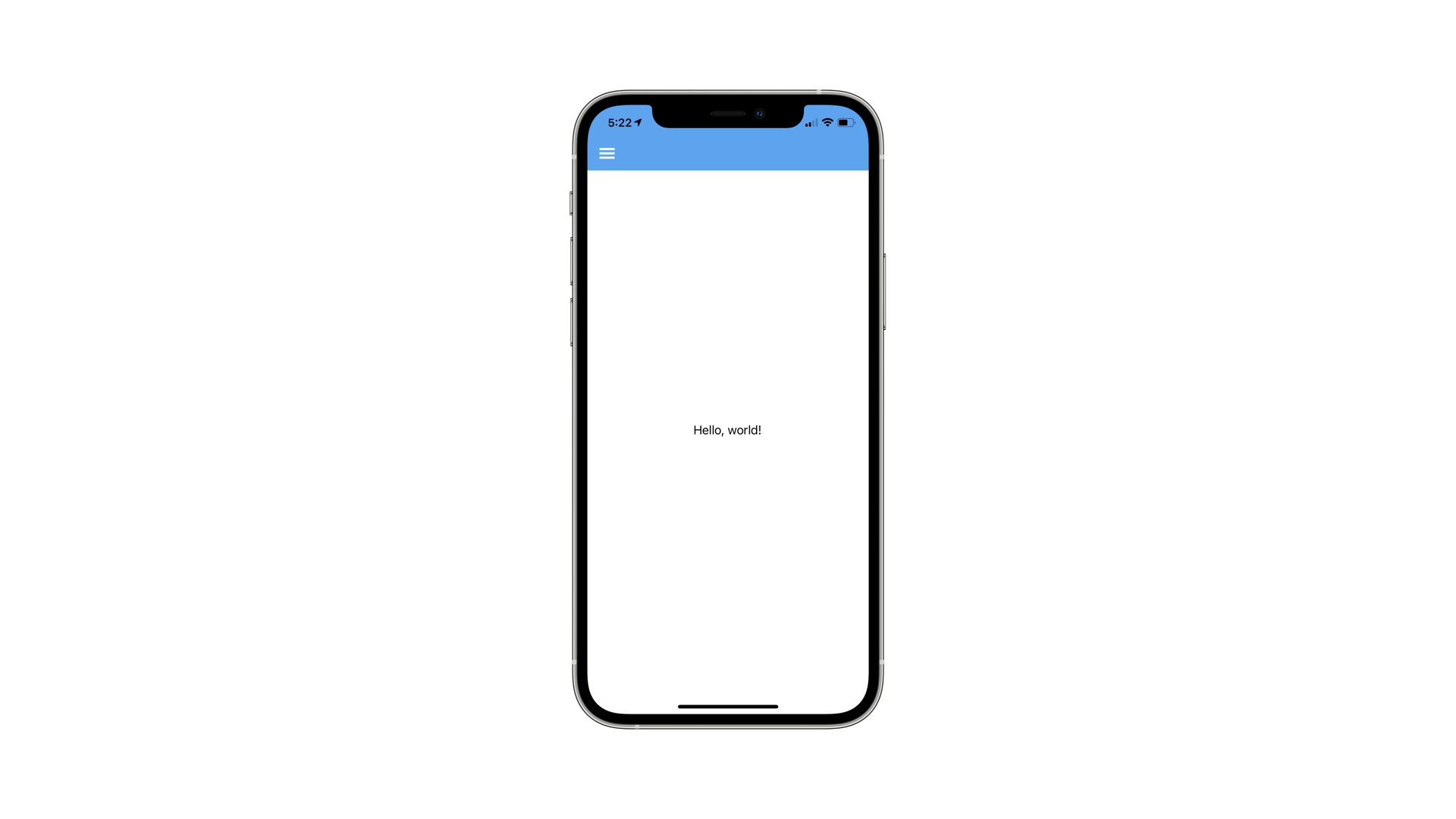 A mobile screen that says Hello World in the middle