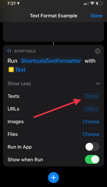 Scriptable Shortcut text input